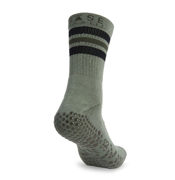 Base 33 Crew Grip Socks (Olive Stripe) -pilates/joogasukka