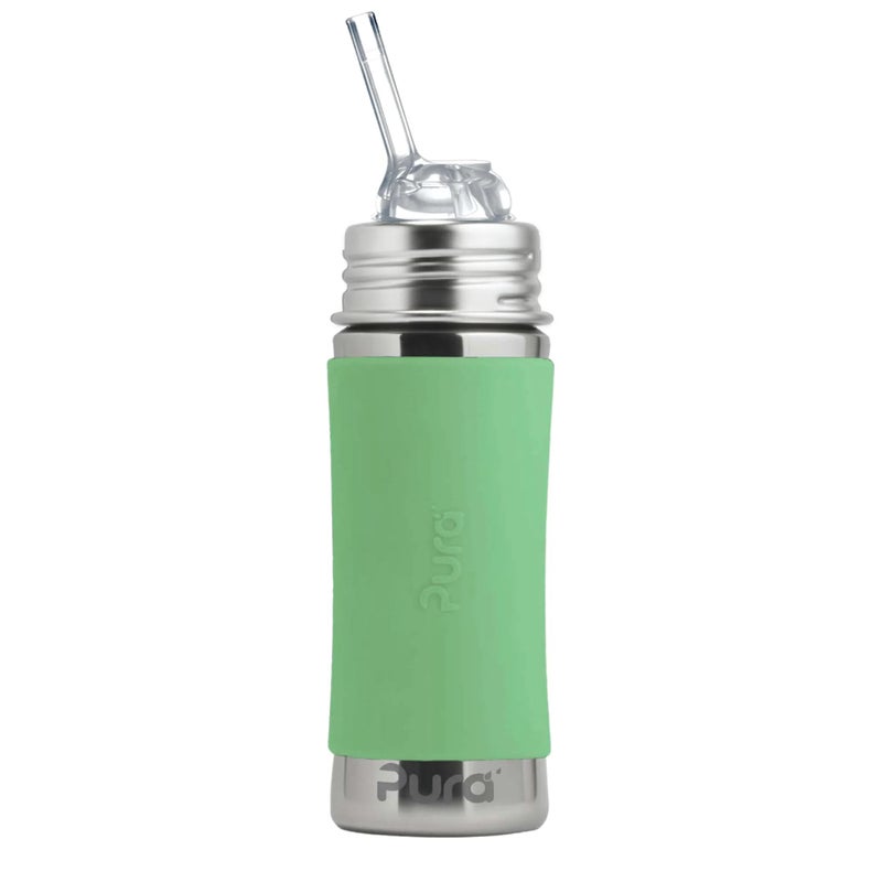 Pura Stainless Steel Straw KIDDO Bottle-pillijuomapullo 325ml (Moss)